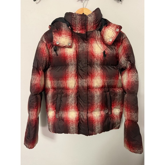 Polo Ralph Lauren Jacket Womens XS‎ Carly Plaid Duck Down Puffer Hooded Coat - Picture 2 of 11